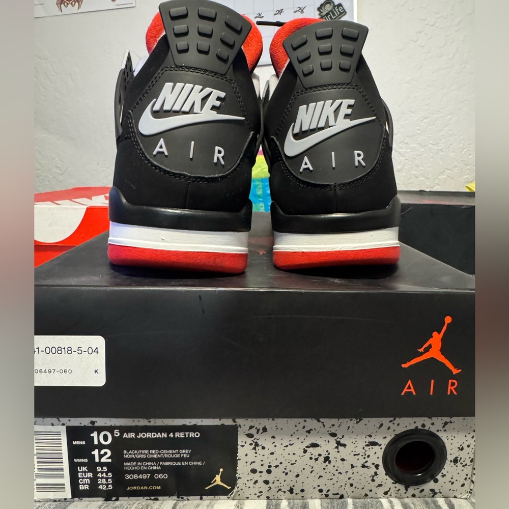 Nike Air Jordan 4 Retro Black and Red Sneakers (NEW Bred 4s- 2019)